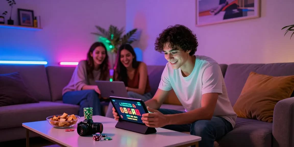 Engaged player enjoying 68gamebai in a cozy living room setting.