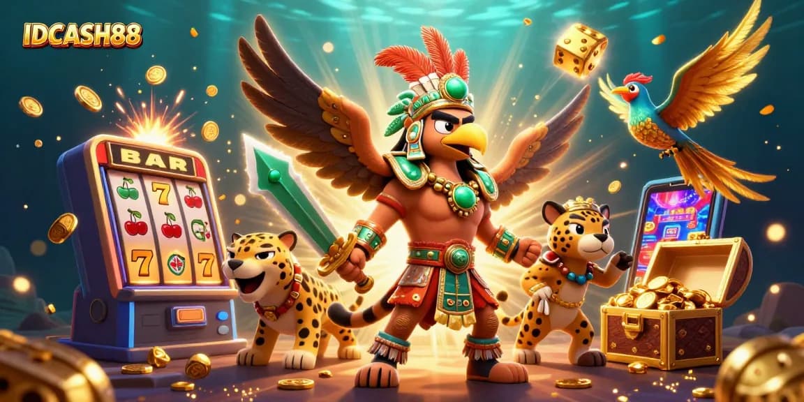 Spin the reels at IDCASH88 with vibrant visuals showcasing iconic casino symbols and thrilling gameplay elements.