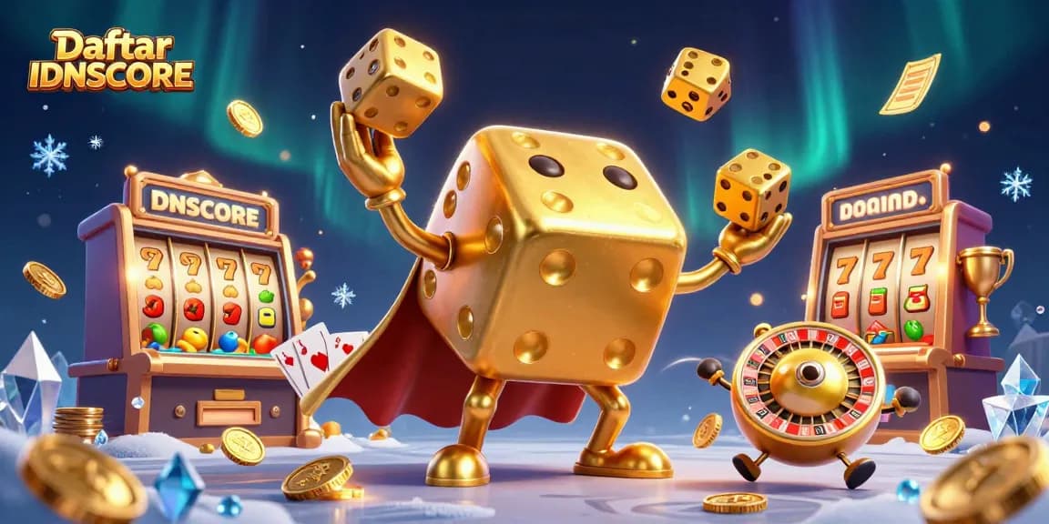 Experience thrilling gameplay with Daftar IDNSCORE: A vibrant 3D scene of casino excitement.
