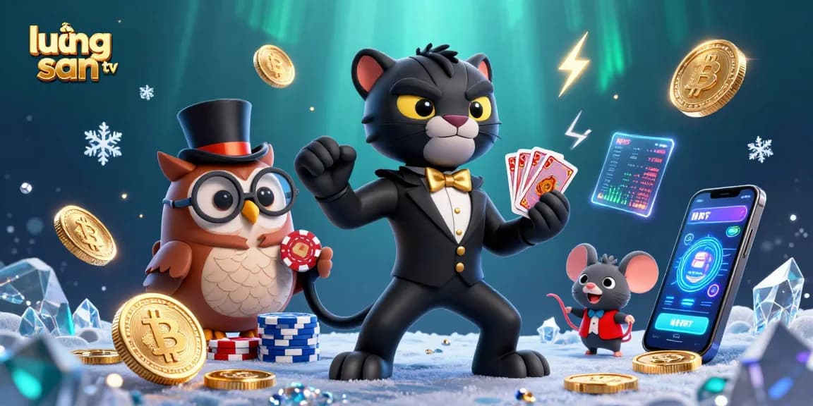 Lương Sơn TV engages users with unparalleled live sports and gambling fun, featuring vibrant characters and crypto elements.