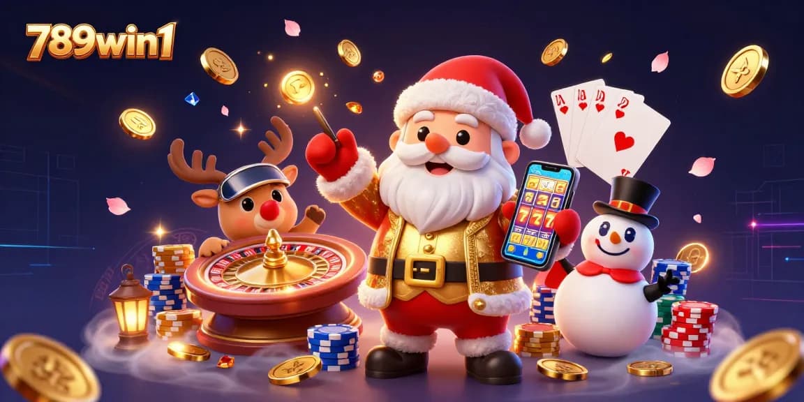Experience thrilling slots and wins with 789win1 in this festive casino scene featuring iconic characters.