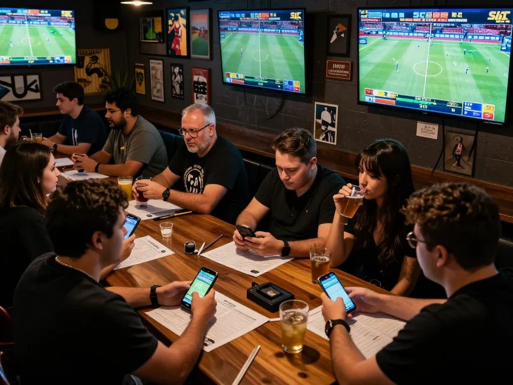Patrons engaging in live sports betting on SC 88 in a dynamic sports bar atmosphere.