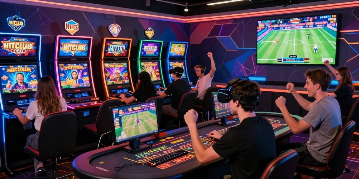 Exciting gaming environment at HITCLUB, showcasing diverse players in various engaging activities