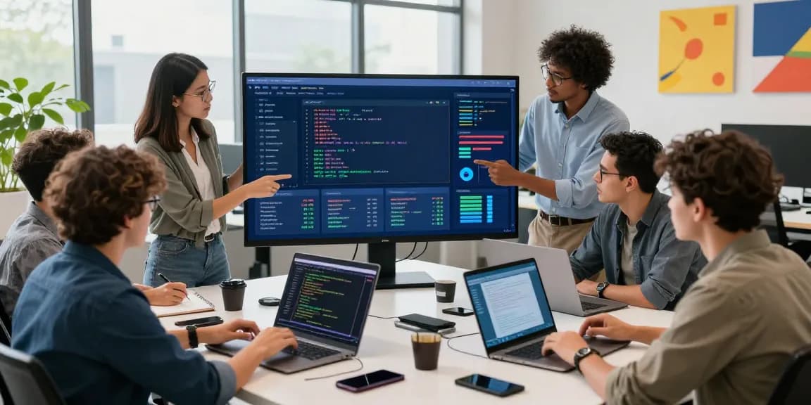 LibertySwap team collaborating on blockchain technology in a vibrant finance workspace.