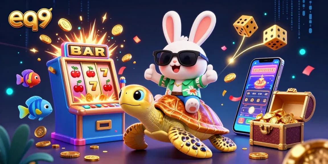 Experience thrilling gameplay at eq9 with a lucky rabbit, golden turtle, and exciting casino elements.