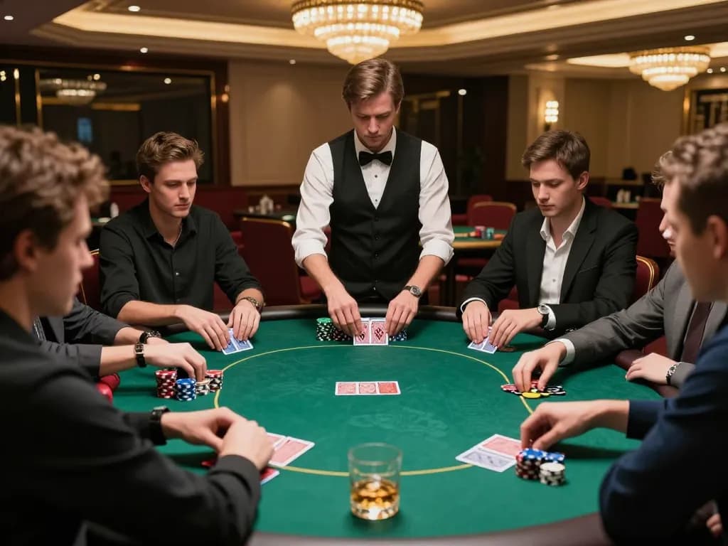 Players strategizing at a high-stakes poker table at 888bgo casino.