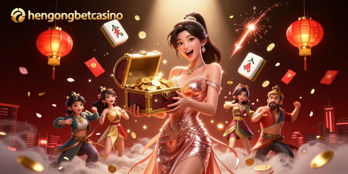 Experience the excitement of hengongbetcasino with a joyful woman celebrating big wins in a vibrant casino setting.