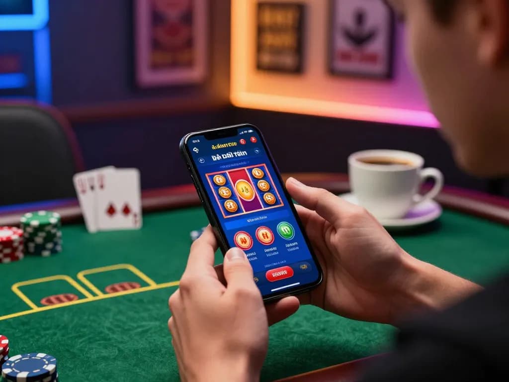 Engaging gameplay on top game bài đổi thưởng app with user focusing on actions in comfortable modern setting.