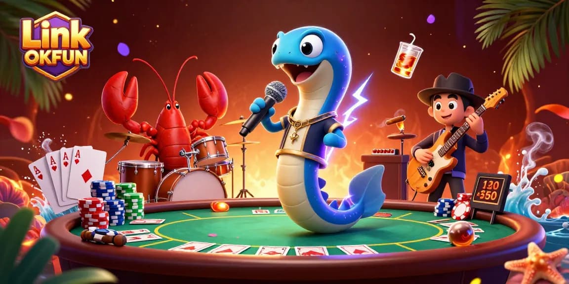 Experience thrilling gameplay with Link OKFUN in a lively underwater casino scene featuring vibrant characters and game elements.