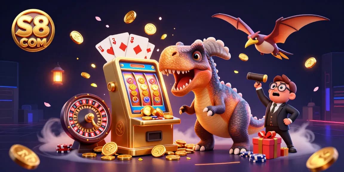 Catch treasures with the dynamic gaming scene featuring S8 COM at the center.