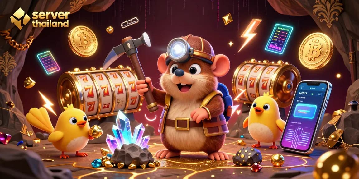 Spin the reels and win big at server thailand with a treasure-hunting mole and vibrant crypto elements.