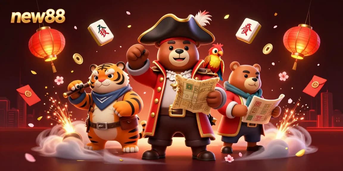 Engage in thrilling gameplay at new88 with vibrant casino scenes featuring a pirate bear and dynamic elements.