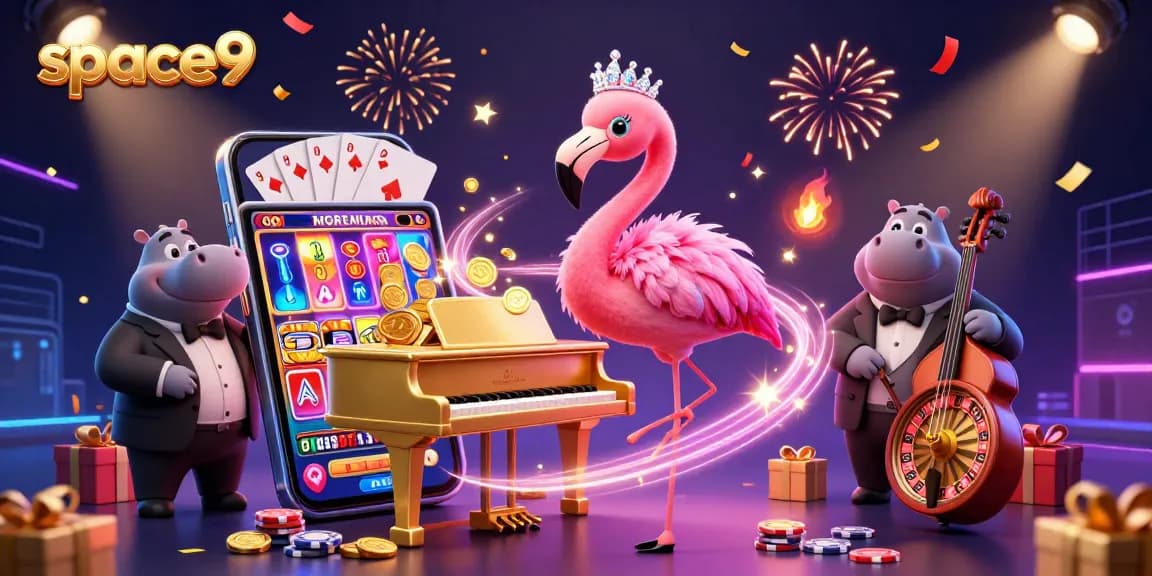 Experience thrilling moments at space9 casino with lively characters celebrating and game elements!