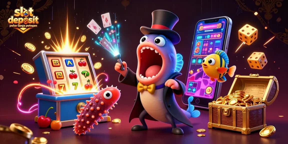 Menggambarkan slot deposit pulsa tanpa potongan dengan gulper eel si penyihir melakukan trik kartu, mengantar pemain meraih jackpot.