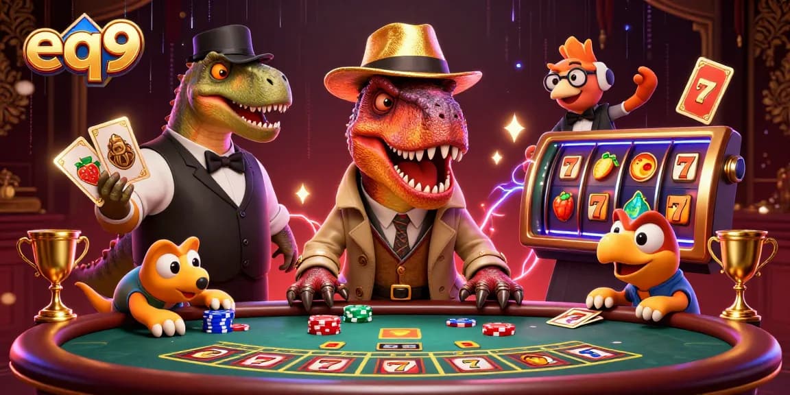 Experience the thrill of EQ9 casino with a velociraptor card counter at a blackjack table