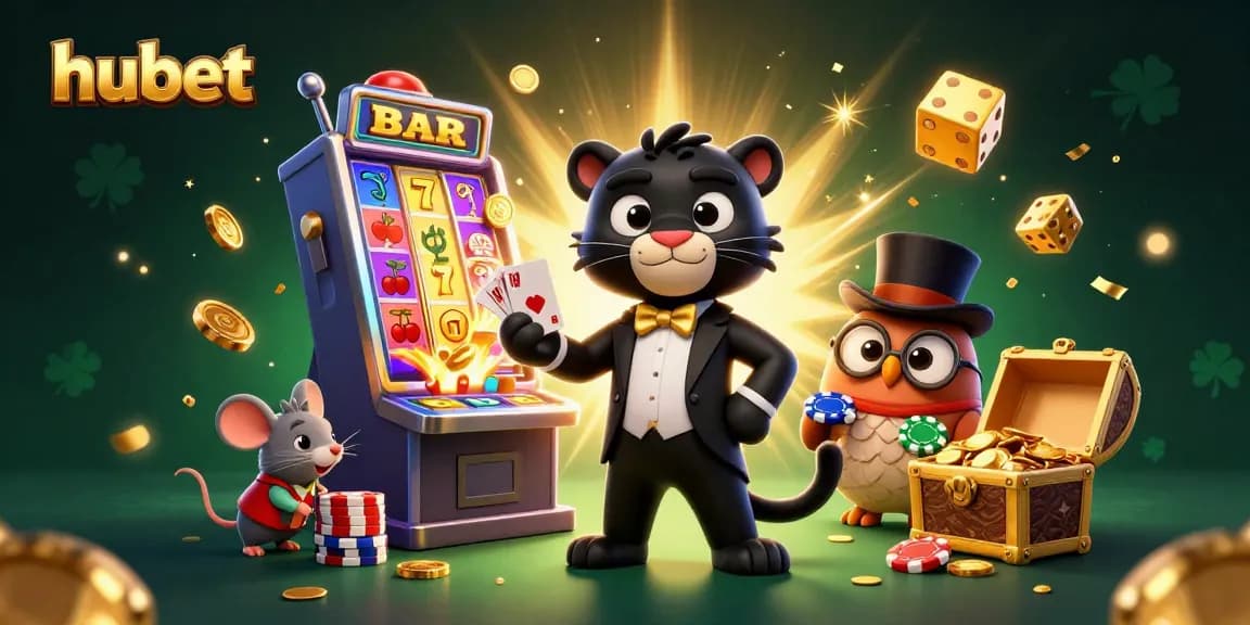 Engaging hubet-themed illustration featuring a stylish panther dealing cards in a rich casino scene.