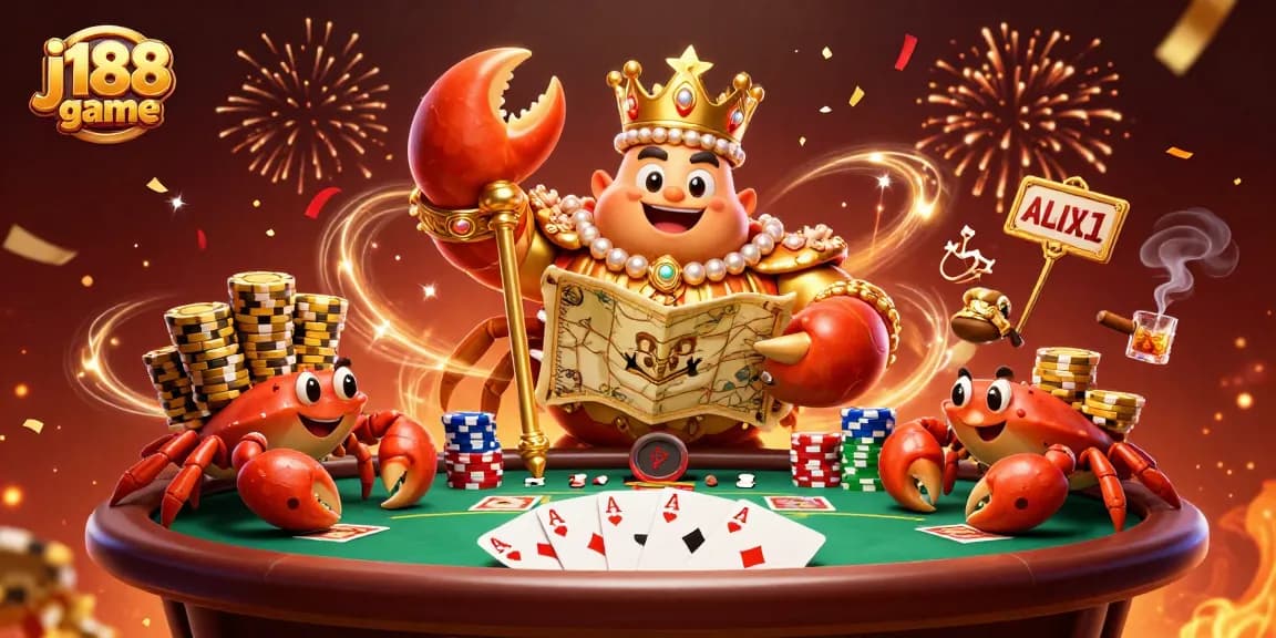 Engage in the j188 game, featuring a golden crab emperor and lavish casino elements.