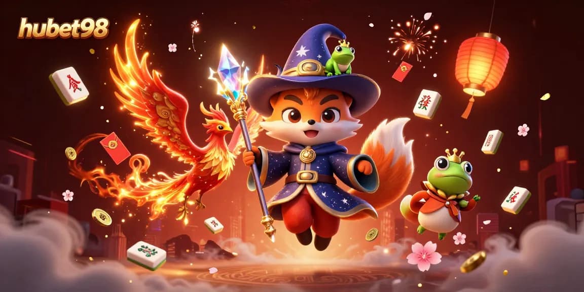 Engage in thrilling gaming action at hubet98 with vibrant casino elements and magical characters.
