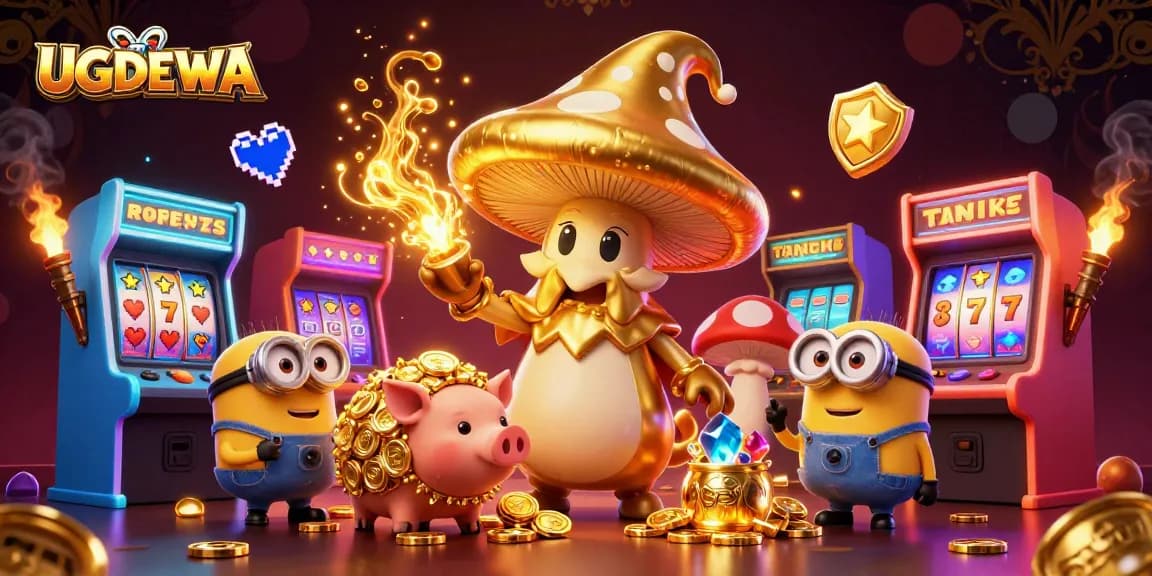 UGDEWA offers a magical gaming experience with a golden wizard and treasure-hunting pig, perfect for slots lovers.