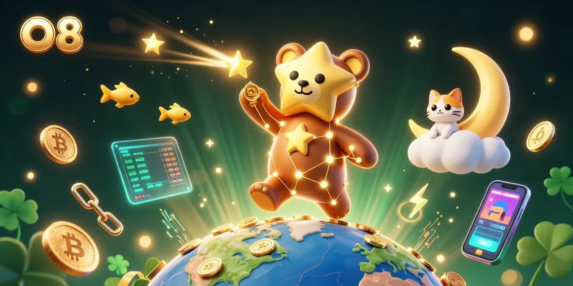 O8 captivates players with a vibrant 3D illustration of a constellation bear scooping coins in a digital casino.
