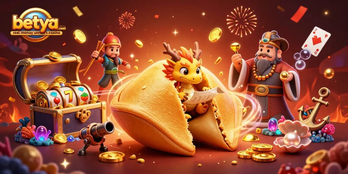 Experience the magic of betya.com real money online casino with a vibrant and dynamic 3D illustration.