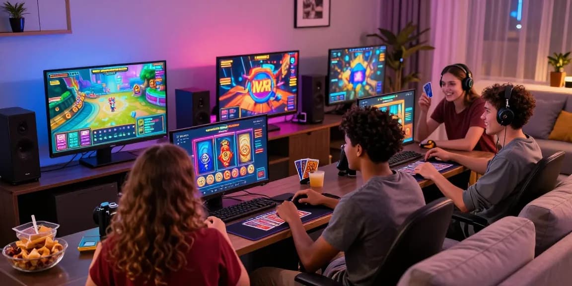Friends enjoying 68gamebai in a vibrant gaming setting with excitement and engagement.