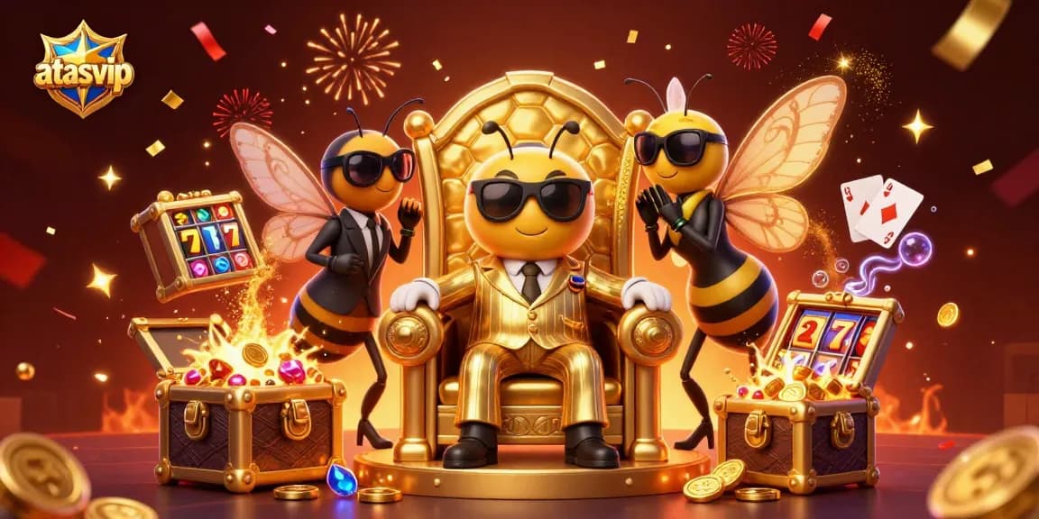Engage with immersive entertainment at atasvip casino, featuring a cartoon bee mob boss among vibrant game elements.