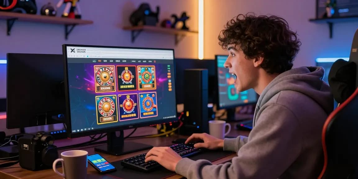 Engaging in credit card casino sites at home with gaming setup and vibrant visuals
