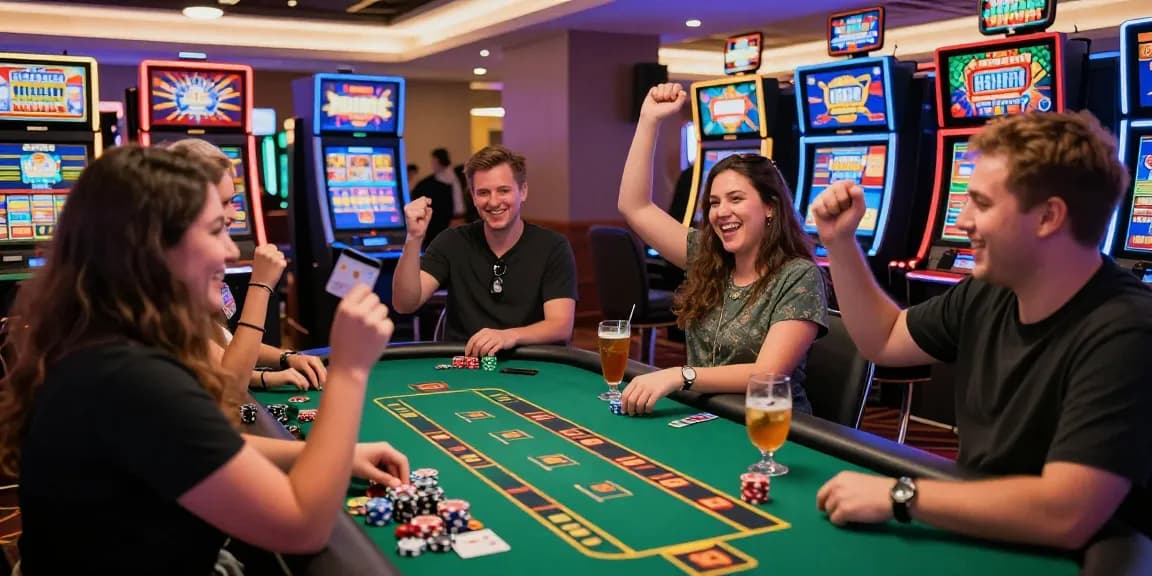 Crowd enjoying exciting gameplay at https://troyuk.co.uk's top credit card casinos in 2026, featuring diverse players celebrating wins.