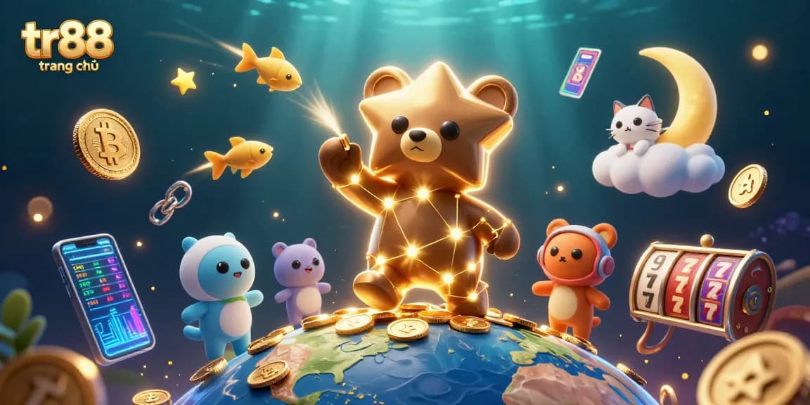Experience winning thrills at tr88 trang chủ with dynamic casino games and golden star characters in a vibrant illustration.