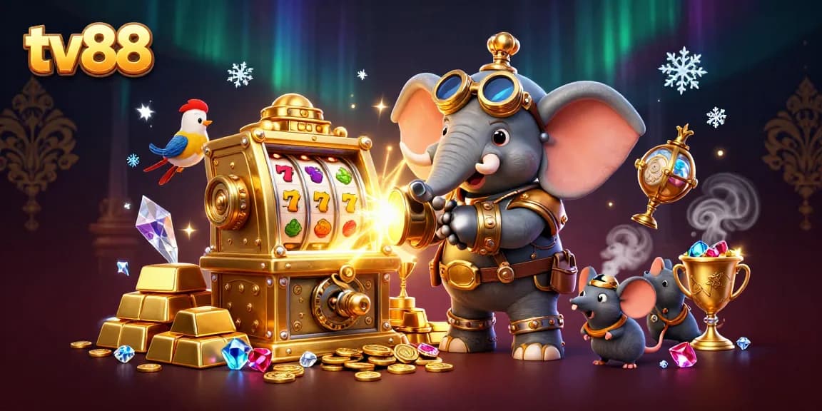 Spin the golden slot machine with tv88's stunning steampunk avatar in a casino wonderland.