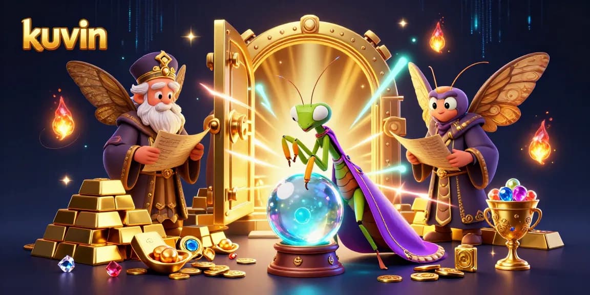 Kuwin players immerse in a mesmerizing casino experience, surrounded by stunning treasures and vibrant game elements.