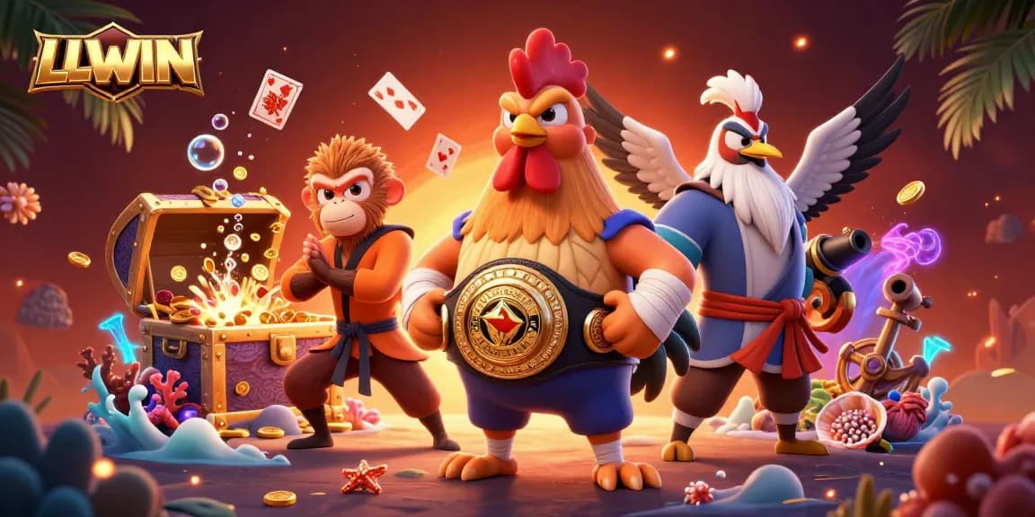LLWIN showcases a vibrant casino scene with dynamic characters and gaming elements in action.