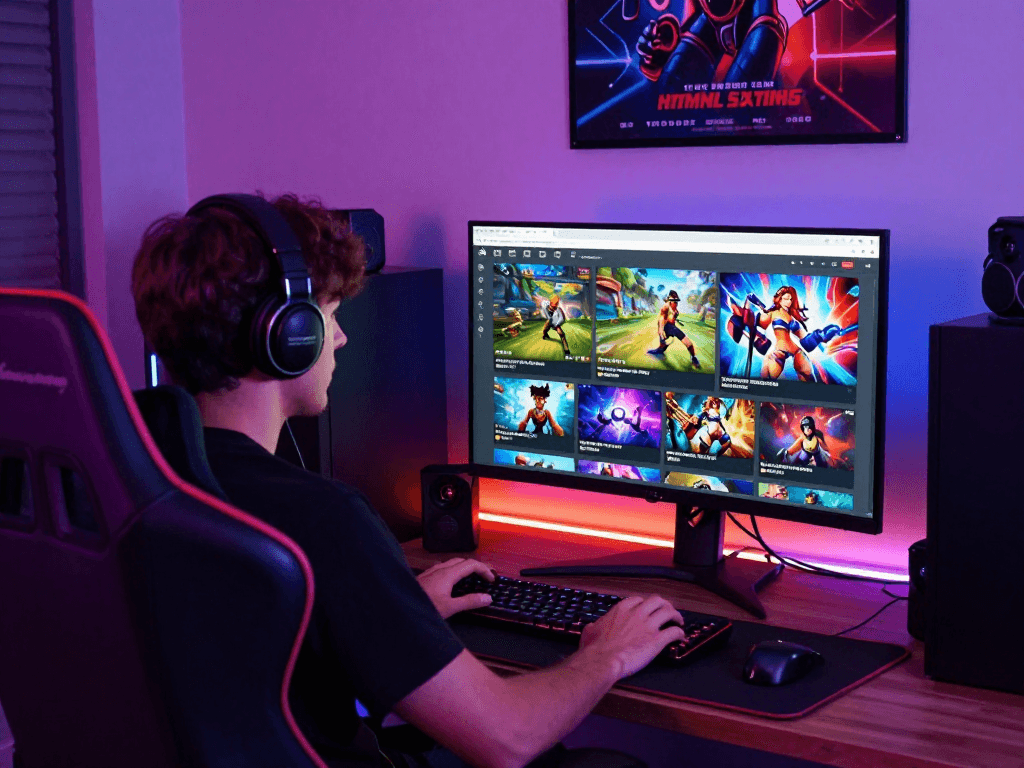 Colorful gaming setup showcasing HTML sex games on a dynamic screen.