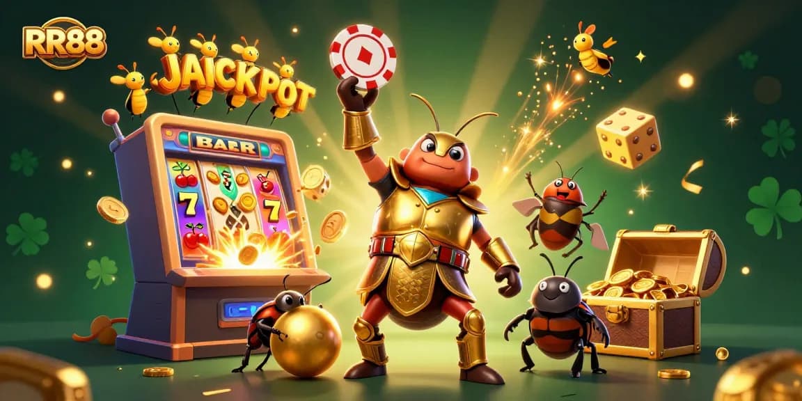 Play and win exciting rewards at RR88 with fun characters in an immersive casino scene.