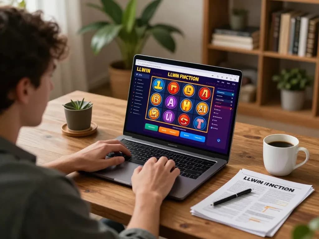 Engaging with the LLWIN Function through vibrant online gambling gameplay while enjoying a cozy home atmosphere