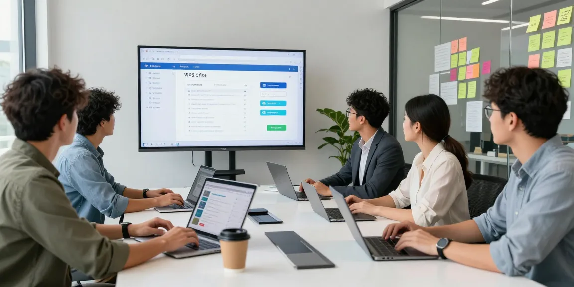 WPS Official Website team collaborating with software features in a modern workspace