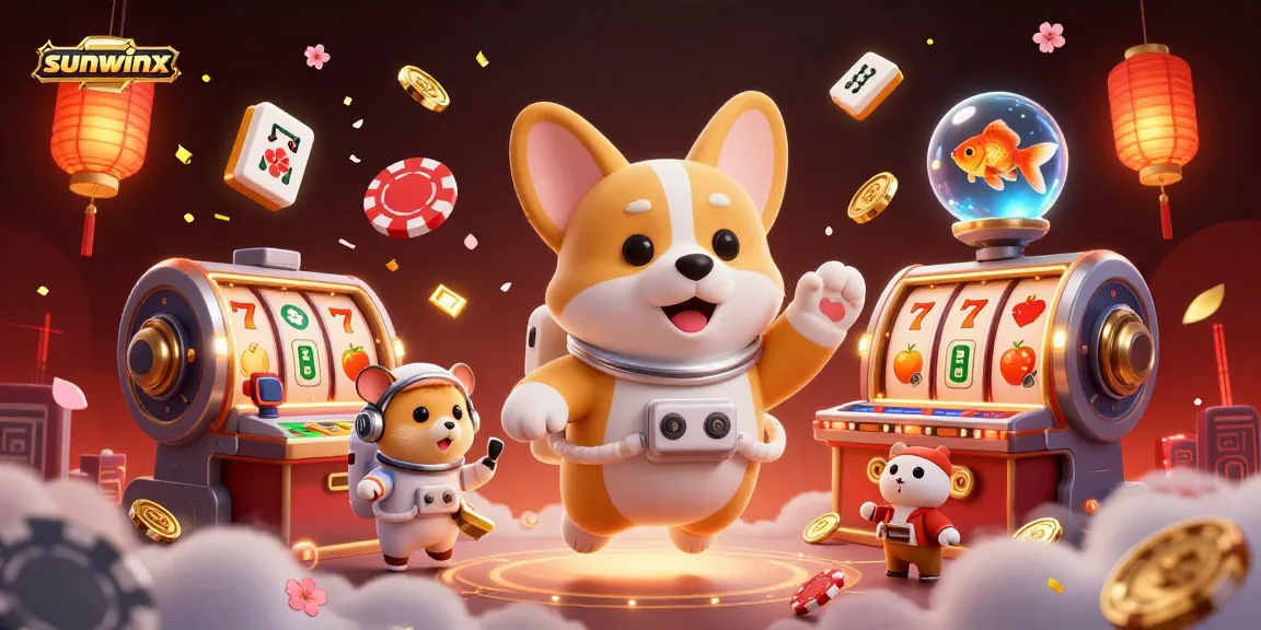 Engage in exciting gameplay with sunwinx cosmic-themed casino scene featuring vibrant slot reels and floating characters