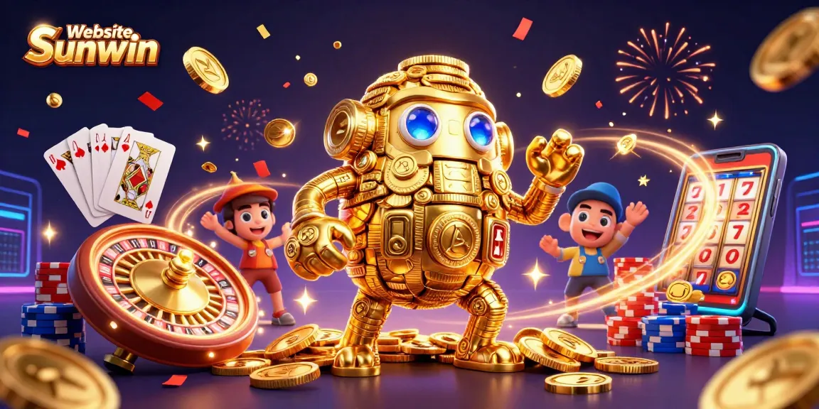 Spin and win at Website Sunwin with a dazzling 3D casino scene featuring a golden golem and rich game elements.