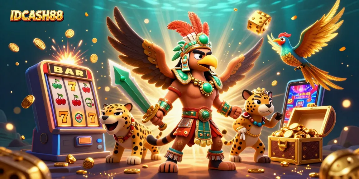 Spin the reels at IDCASH88 with vibrant visuals showcasing iconic casino symbols and thrilling gameplay elements.