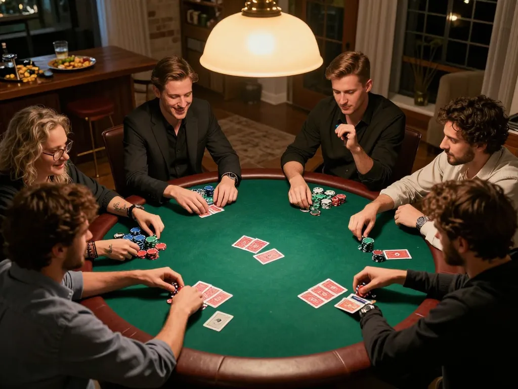 Players enjoying poker during a home game night at XX 88 with chips and cards presented