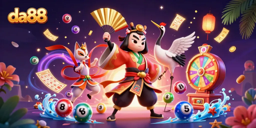 Experience thrilling gameplay with da88, featuring colorful lottery balls and vibrant casino elements.