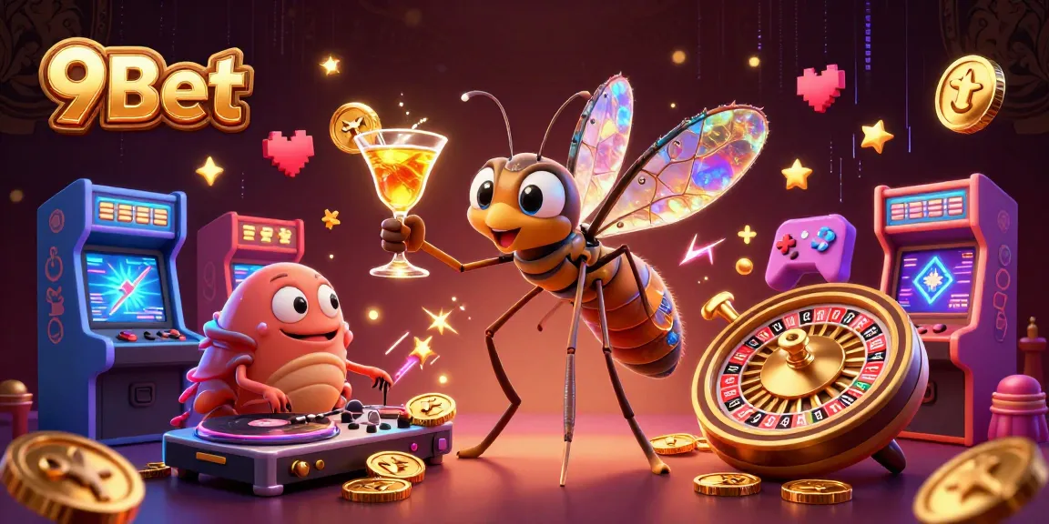Experience 9Bet's thrilling casino scene with energetic characters and vibrant gaming elements.
