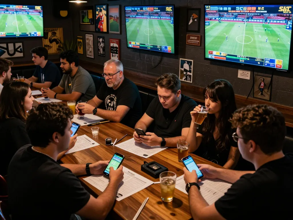 Patrons engaging in live sports betting on SC 88 in a dynamic sports bar atmosphere.
