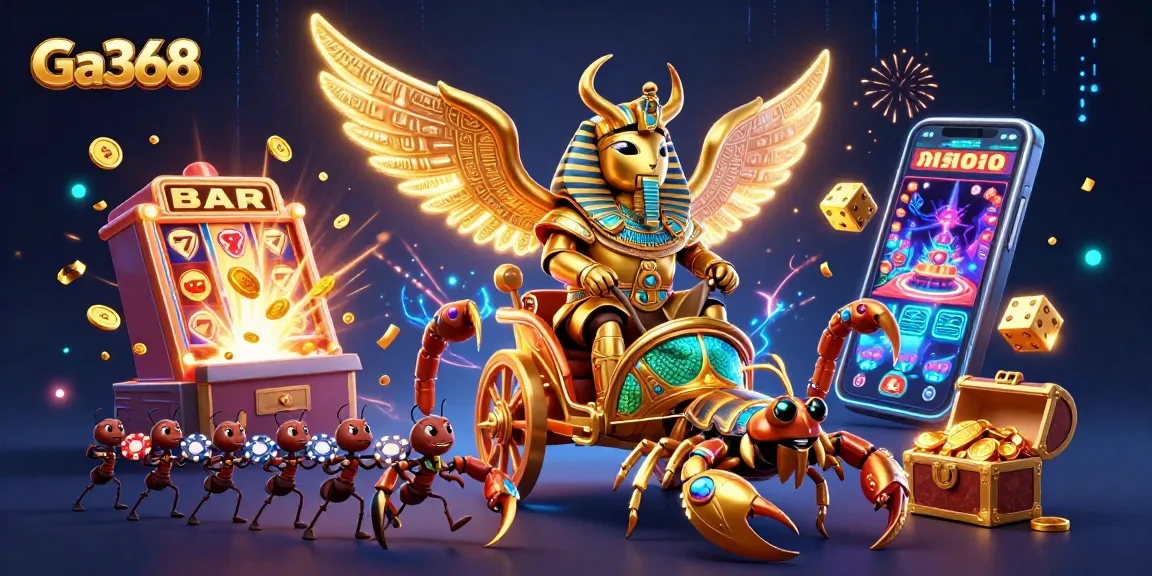 Engage in thrilling bets on Ga368 as a vibrant 3D illustration captures dynamic casino elements and action.