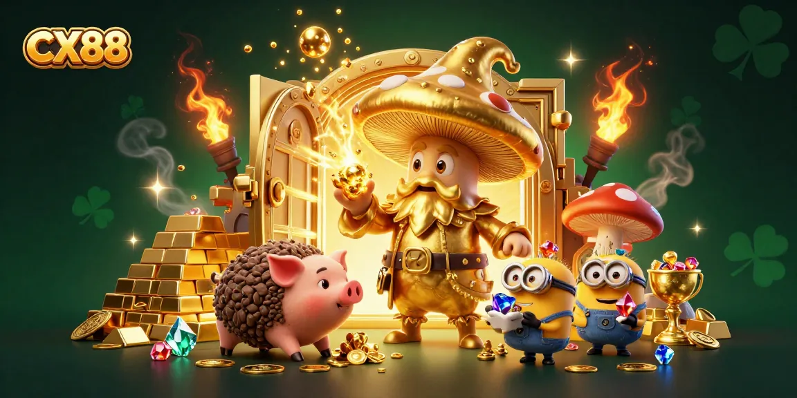 Engage with CX88's dynamic 3D scene showcasing golden treasure and magical characters in an interactive casino adventure.