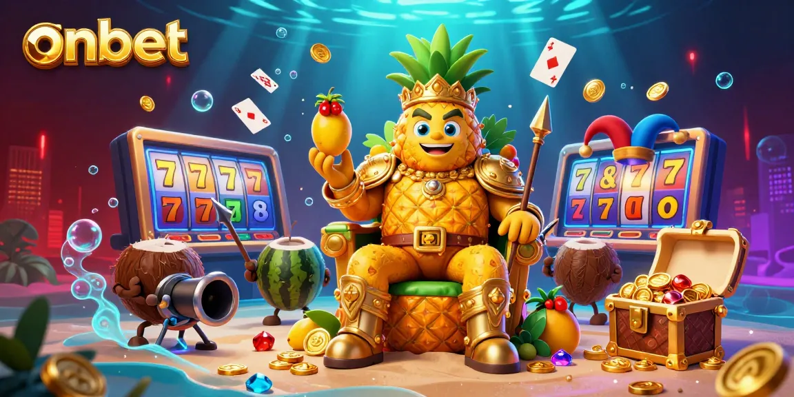 Experience vibrant gameplay at Onbet casino with the golden pineapple king and fun gambling elements.