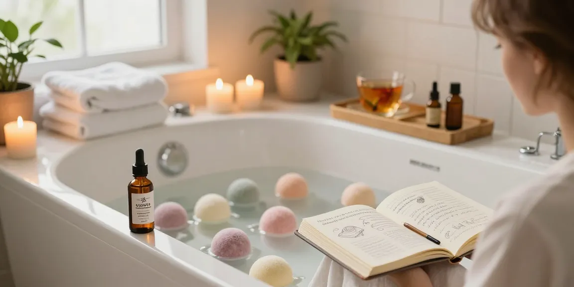 Ministry of Cannabis CBD oil enhancing a tranquil bathroom spa experience with bath bombs, candles, and self-care essentials.