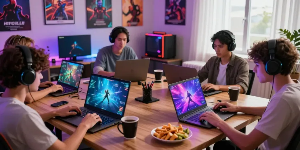 Engaged players enjoying the hitclub gaming platform in a modern home setup.
