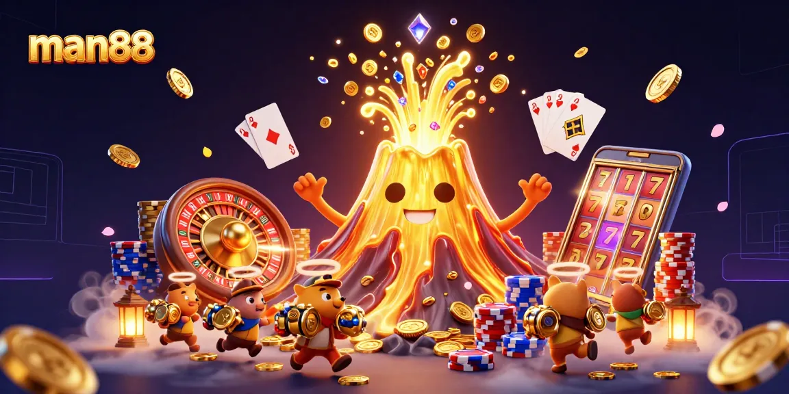 Win big with man88 at this dynamic casino illustration featuring vibrant gaming elements.